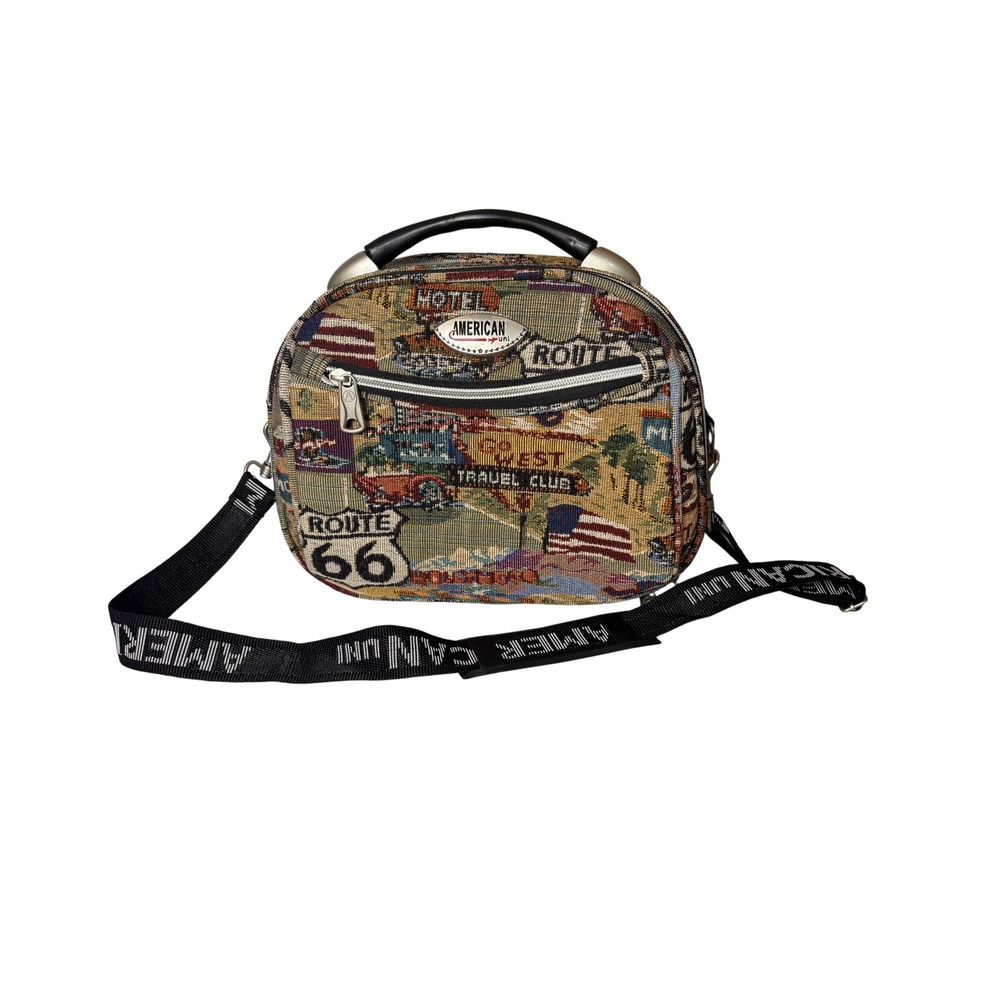 American Uni Train Case OS Multicolor Route 66 Tapestry Americana Retro Travel